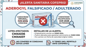 Alertan por adulteración de ADerogyl; identifican dos lotes