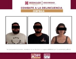 Detienen a tres personas con presunta droga y un arma larga en Zempoala